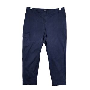 Talbots Womens Twill Cargo Pants Plus Size 18W Navy Blue Elastic Waist Slim Leg